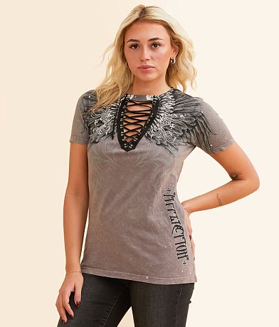 Affliction Vertical Lace-Up T-Shirt front view