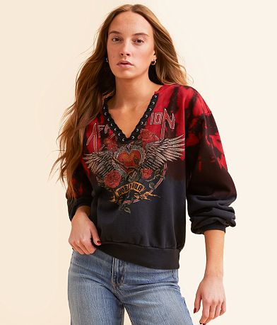 Affliction Heart & Roses Lace-Up Pullover front view