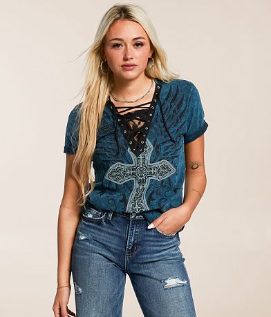 Affliction Sapphire Lake Lace-Up T-Shirt front view