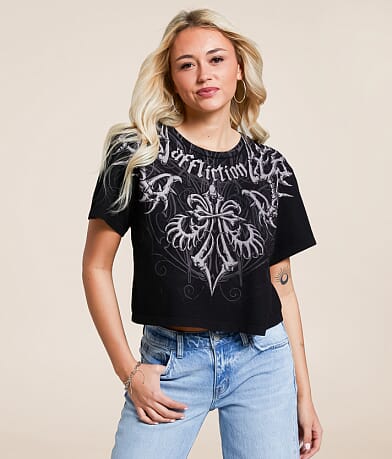 Affliction Skeleton Cropped T-Shirt front view