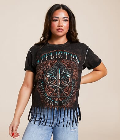 Affliction Death Spade Chrome Fringe T-Shirt front view