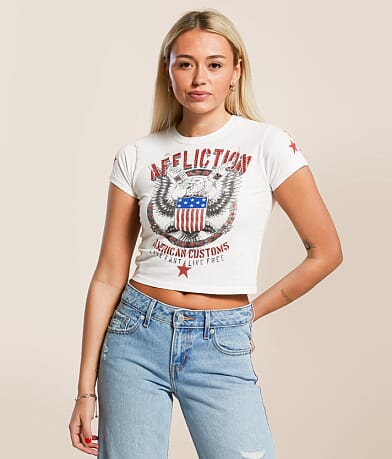 Affliction American Customs Live Fast Free Cropped T-Shirt front view