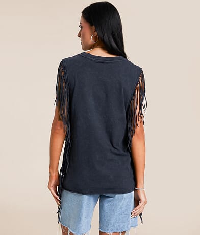 Affliction American Customs Twin Turbo Fringe Tank Top back view