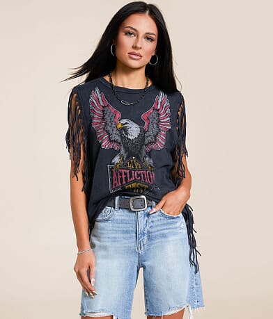Affliction American Customs Twin Turbo Fringe Tank Top front view