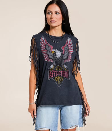 Affliction American Customs Twin Turbo Fringe Tank Top full right side view