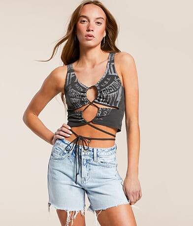 Affliction Speed Trails Cut-Out Cropped Tank Top front view