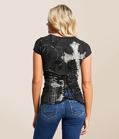 Affliction Rosary Of Life Studded T-Shirt back view