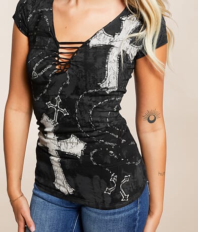 Affliction Rosary Of Life Studded T-Shirt misc detail 2 view