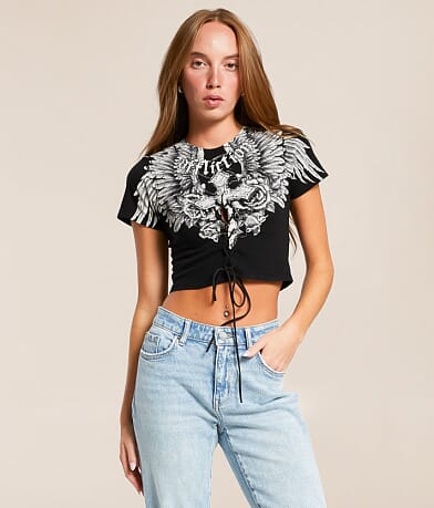 Affliction Crossed Over Cropped T-Shirt front view