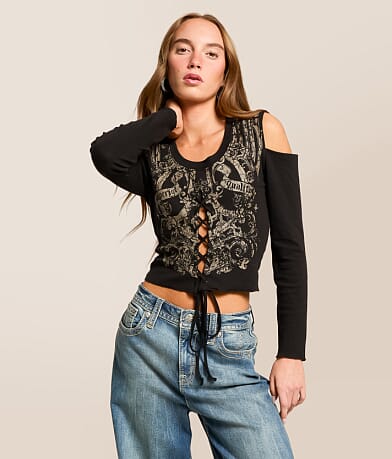 Affliction Constant Pillar Cold Shoulder Top front view