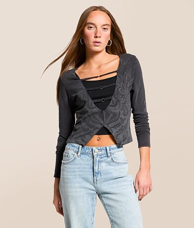 Affliction Scale Cut-Out Cropped Top front view