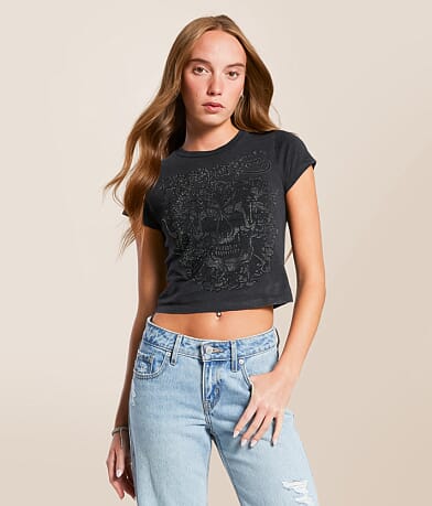 Affliction Club Chapter Baby Cropped T-Shirt front view