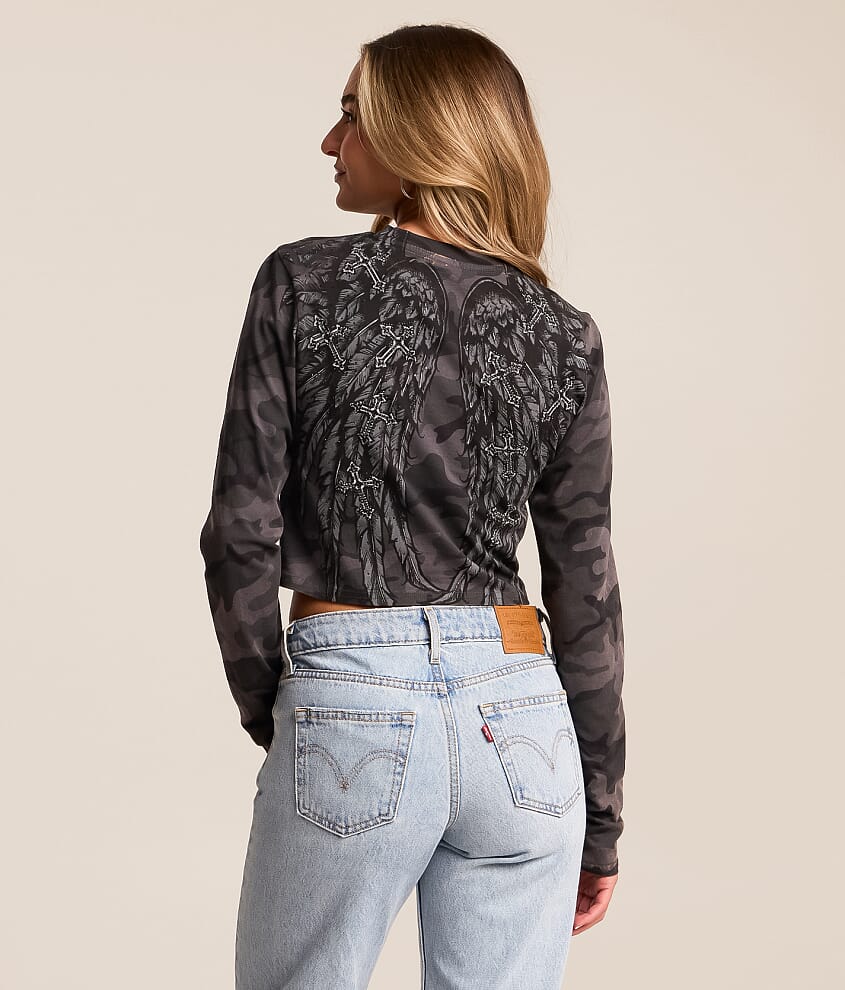 Whispering Thoughts Camo Cropped T-Shirt