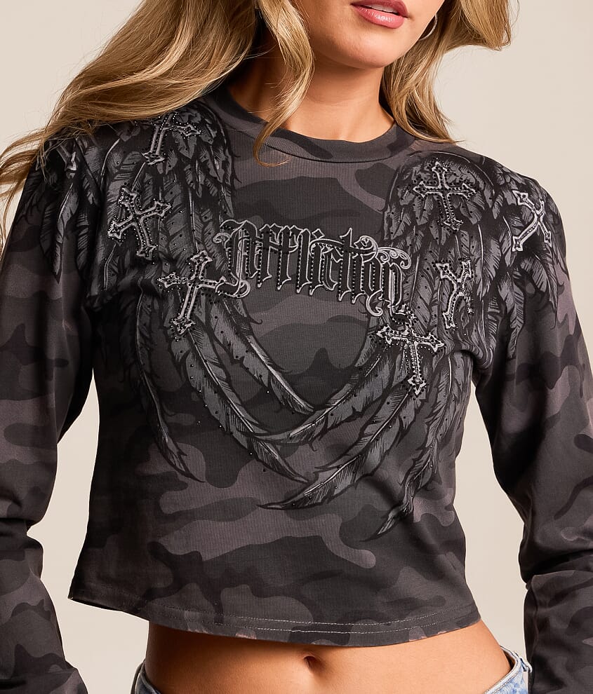 Whispering Thoughts Camo Cropped T-Shirt