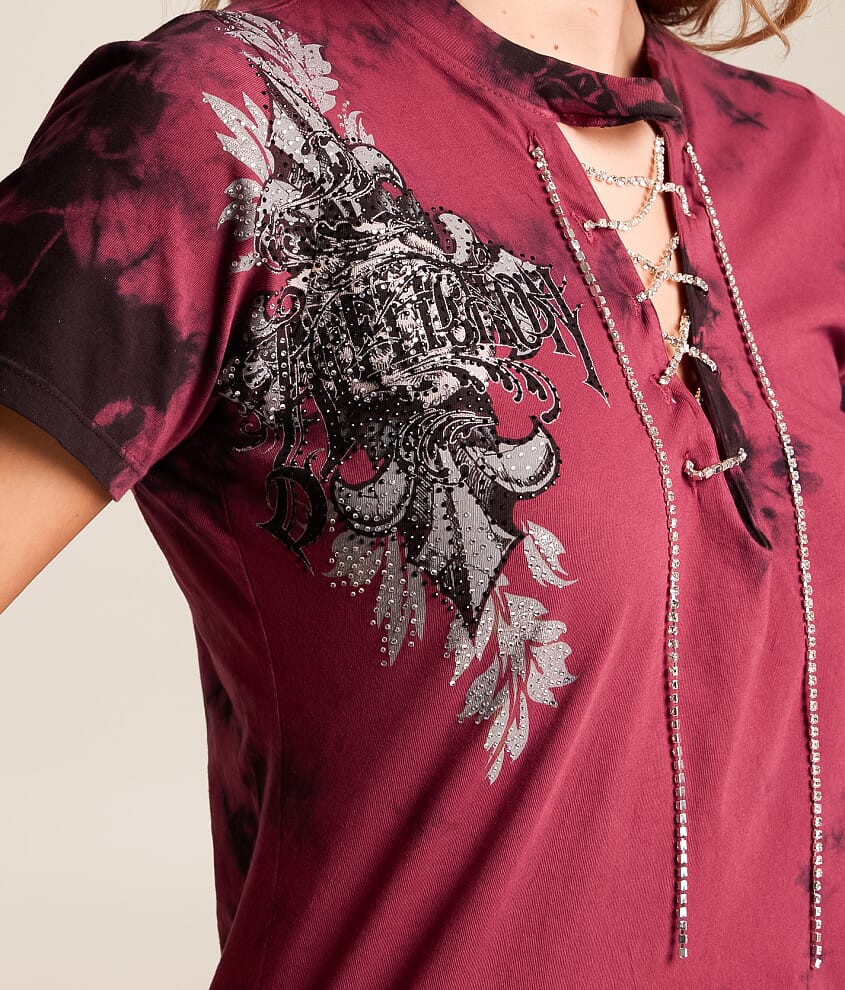 Seductive Rhinestone Lace-Up T-Shirt