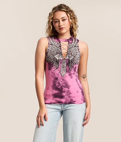 Affliction Jovial Rhinestone Lace-Up Tank Top - Women's Tank Tops in ...