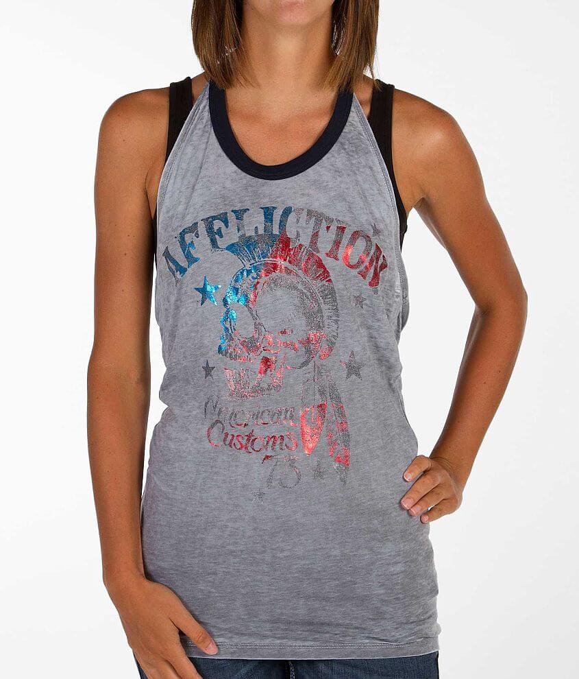 roddel boerderij Bijwerken Affliction American Customs Saca Halter Tank Top - Women's Tank Tops in Grey  Burnout | Buckle