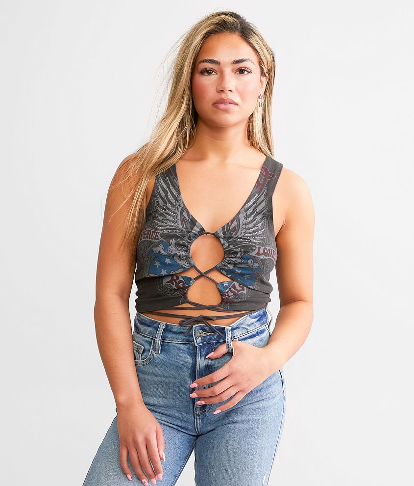 Affliction Rock & Roll Cut-Out Cropped Tank Top