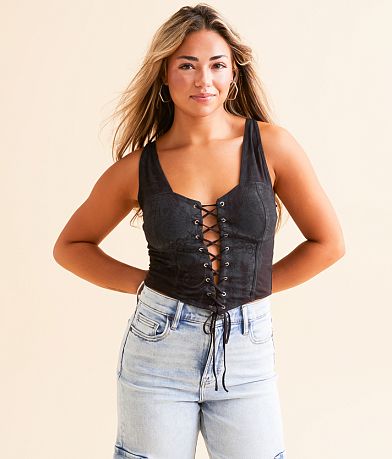 Affliction Grecian Estate Bustier Cropped Tank Top front view