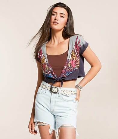 Affliction Tribal Fire Cropped T-Shirt front view