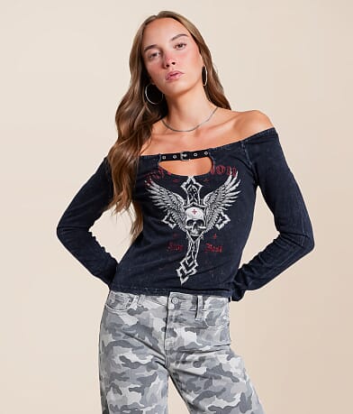 Affliction Endless Faith Off The Shoulder Top front view