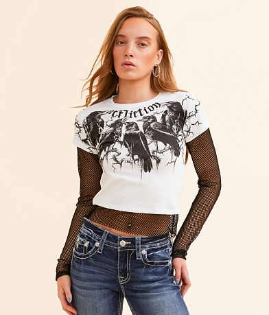 Affliction Crows Cropped T-Shirt front view