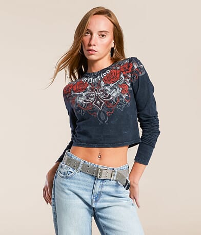 Affliction Crimson Temple Cropped T-Shirt front view