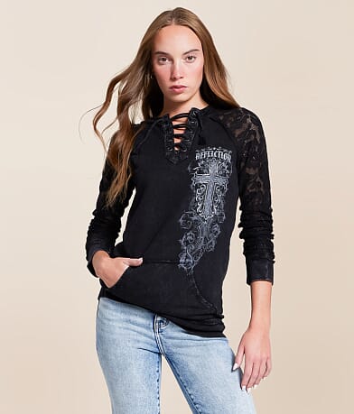 Affliction Jasmine Lace-Up Hoodie front view