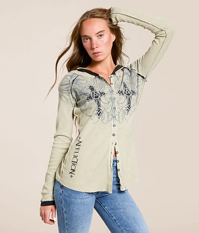 Affliction Winged Dagger Hooded Thermal Shirt front view