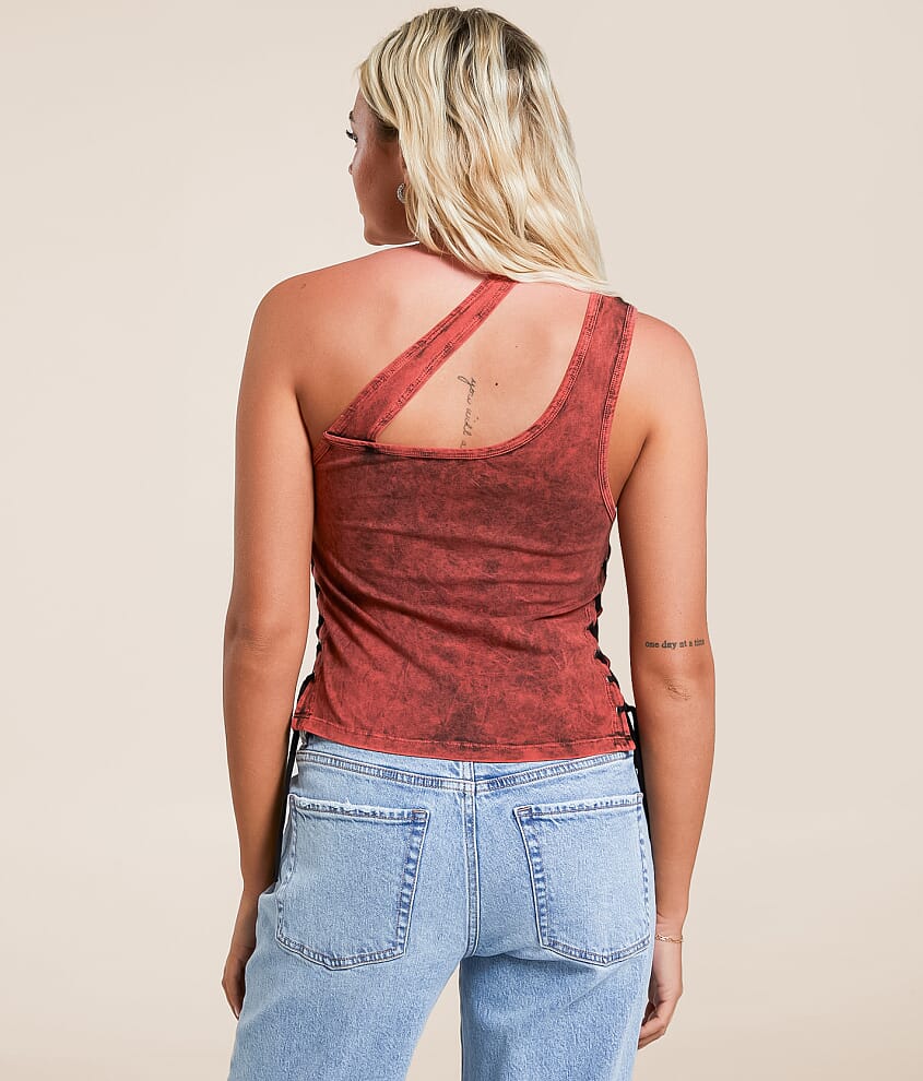Lorielle One Shoulder Cropped Tank Top - thumbnail 2