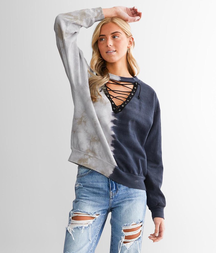Gilded Intent Bleached Lace-Up Sweatshirt front view