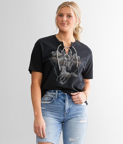 Sterling &amp; Stitch Rhinestone Lace-Up T-Shirt full right side view