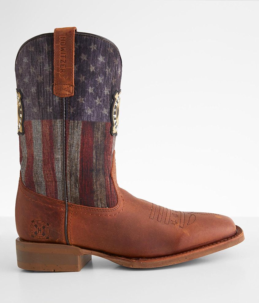 Howitzer Freedom Flag Leather Cowboy Boot front view