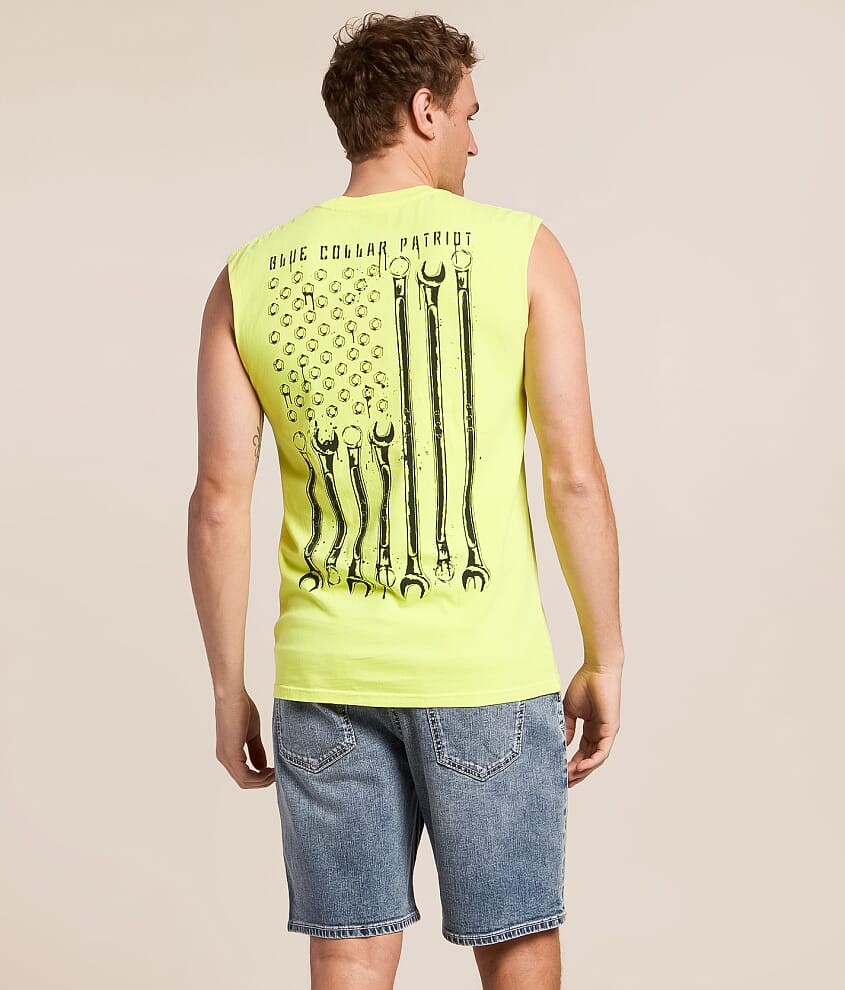 Blue Collar Wrench Flag Muscle Tank Top