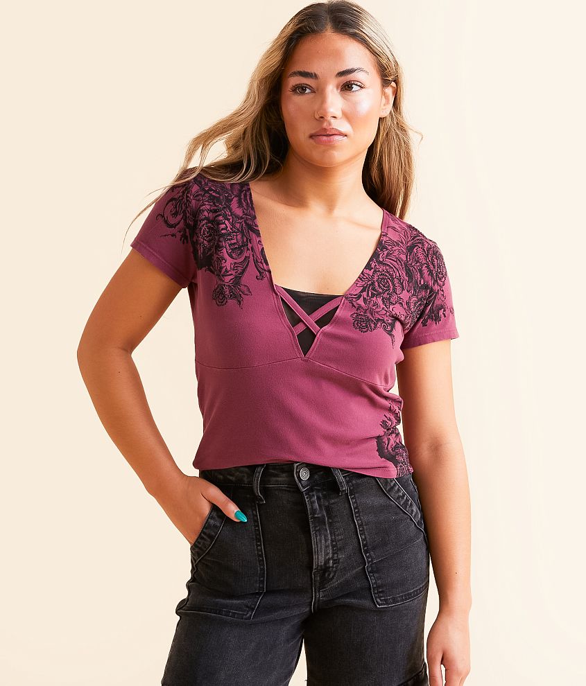 Sinful Beauty Lace-Up Cropped Top front view