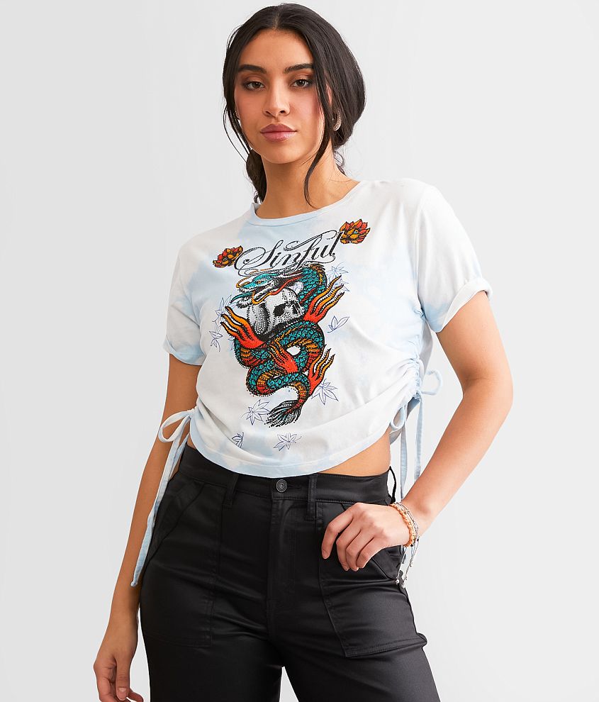 Sinful Dragon Fire Skull Cropped T-Shirt