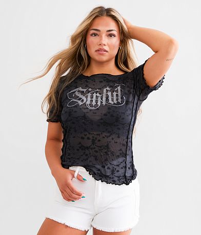 Sinful Skull & Bones Burnout T-Shirt front view