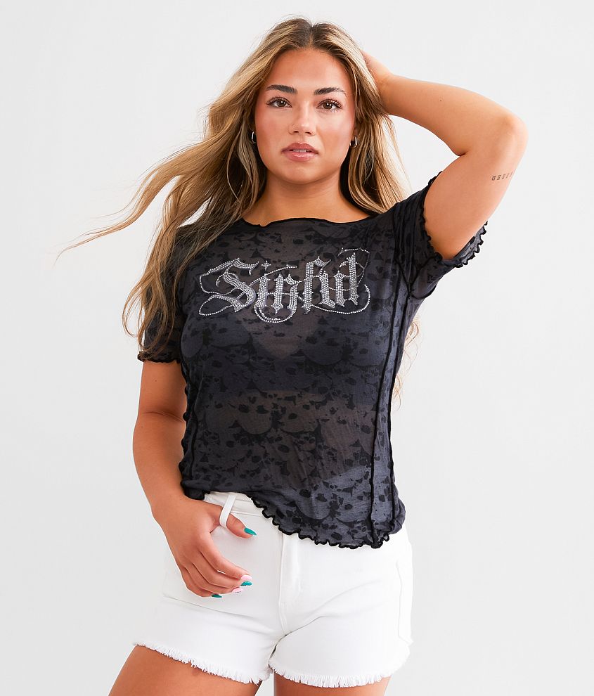 Sinful Skull & Bones Burnout T-Shirt front view