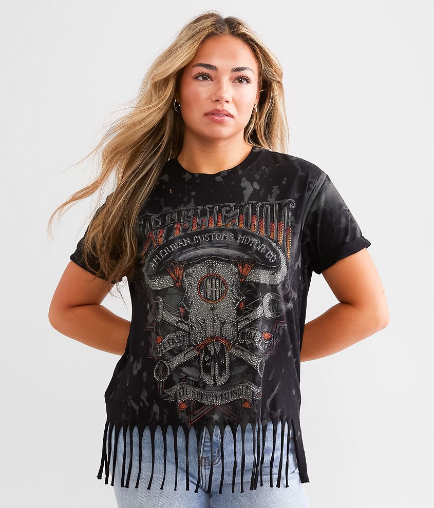 Affliction Hi-Speed American Customs Fringe T-Shirt front view