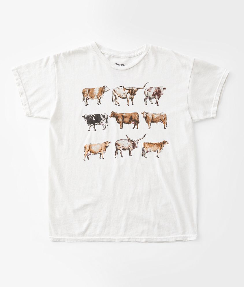 Girls - American Highway Cow Herd T-Shirt - Girl's T-Shirts in Marshmallow  | Buckle, image size:845x990