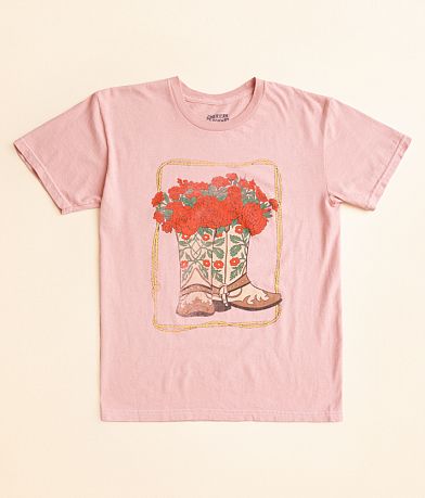 American Highway Girls - Boot & Roses Oversized T-Shirt front view