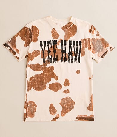 American Highway Girls - Yee Haw Cow Print T-Shirt front view