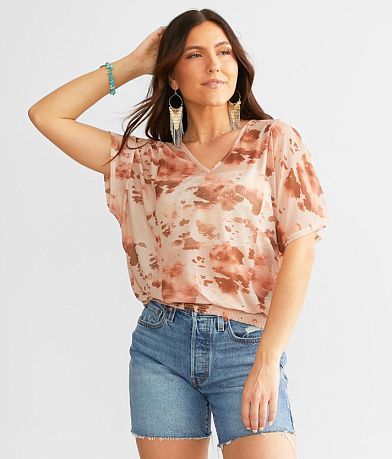 Daytrip Cow Print Mesh Top front view