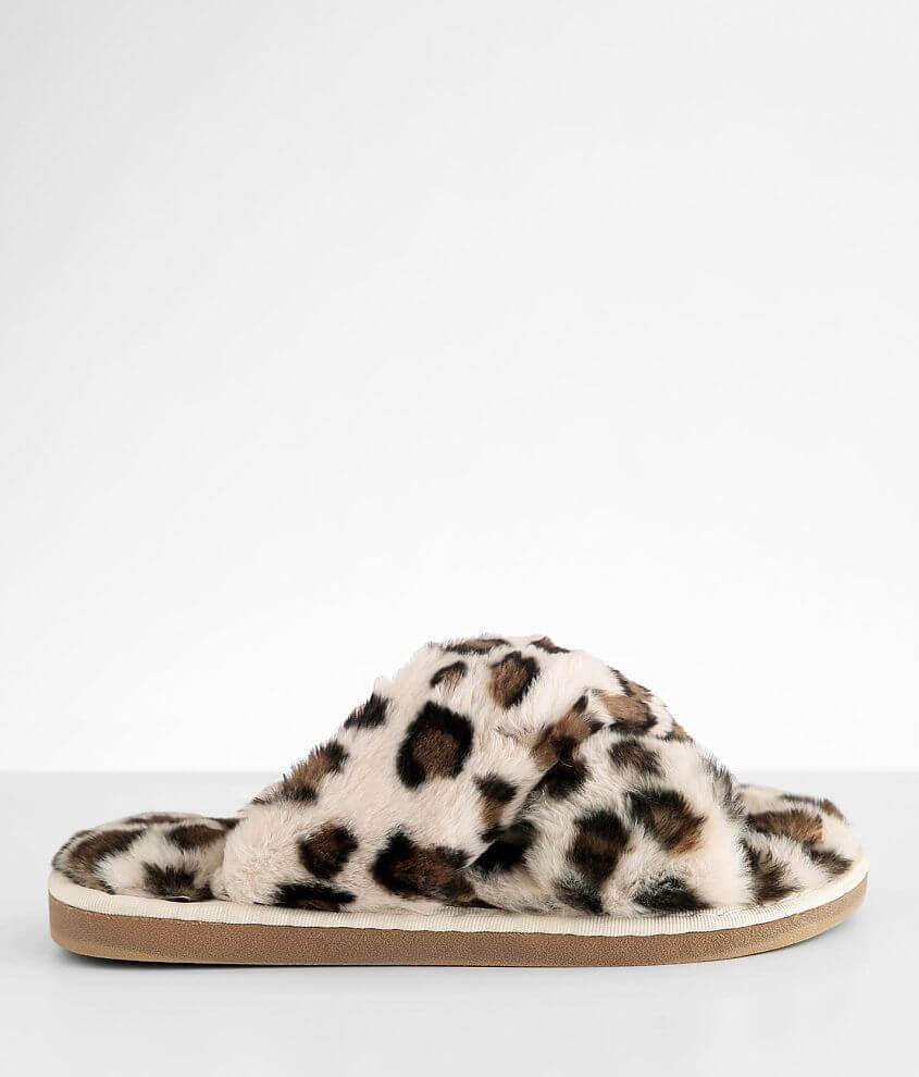 Cozzy Girl Furry Open Toe Leopard Slipper front view