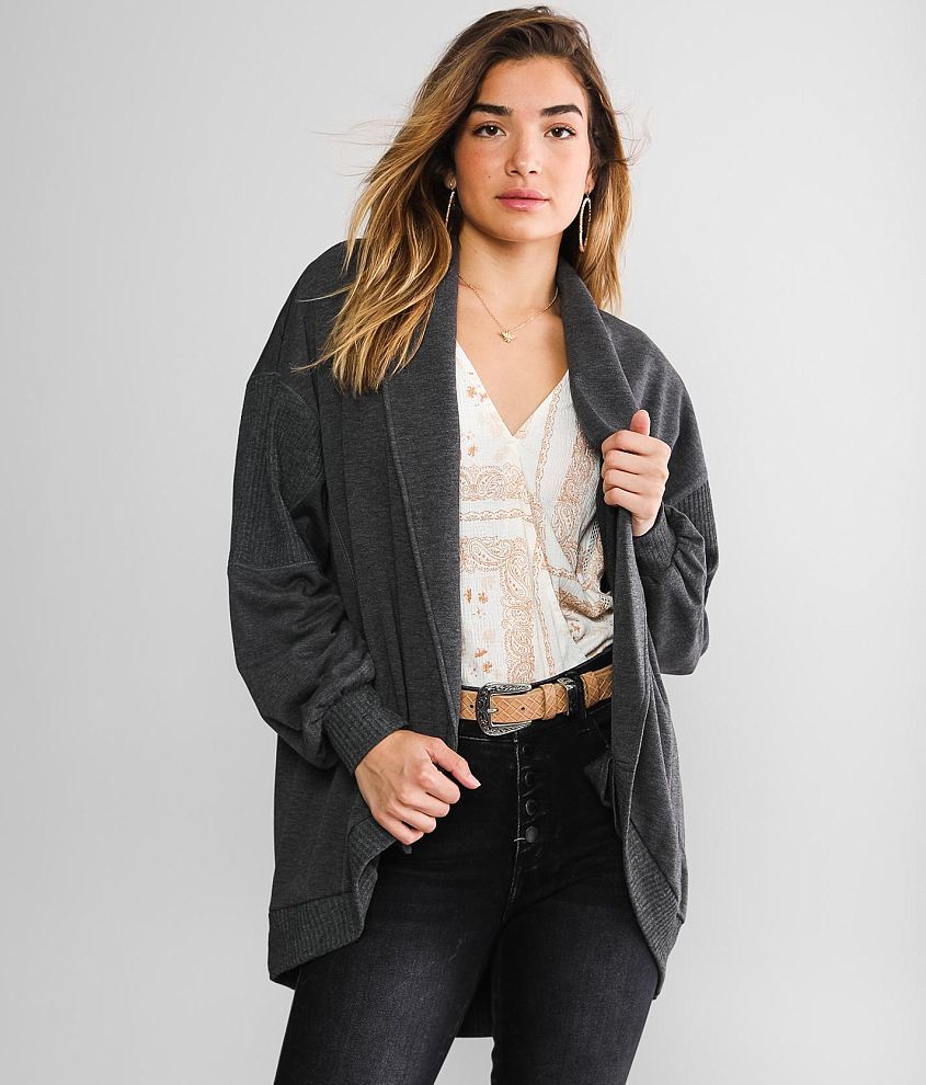 BKE Pieced Cardigan Sweater - Women's Sweaters in Charcoal