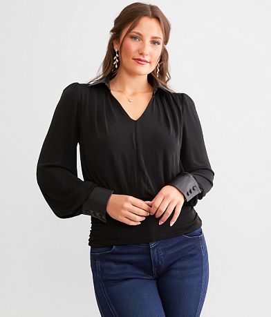 red by BKE Twisted Keyhole Top - Women's Shirts/Blouses in Dark Sapphire