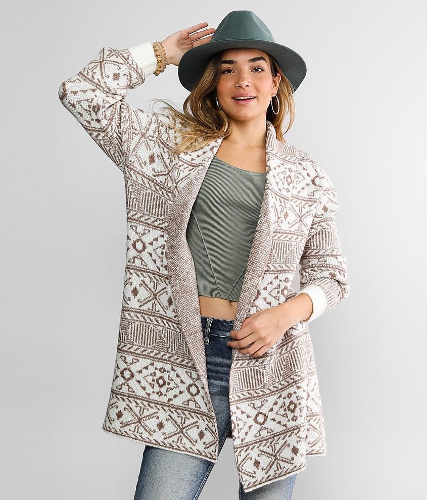 Women's Aztec Print Cardigan - Cream