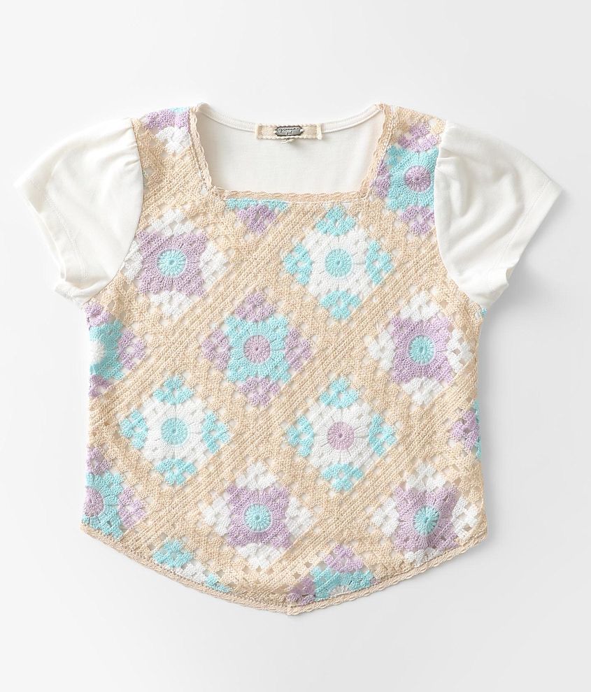 Girls - Gimmicks Girl Granny Square Overlay T-Shirt front view