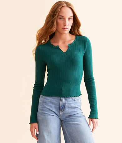 FITZ + EDDI Ribbed Lace Trim Top full right side view
