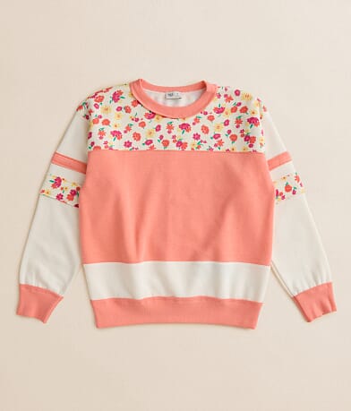BKE Girls - Floral Color Block Pullover front view